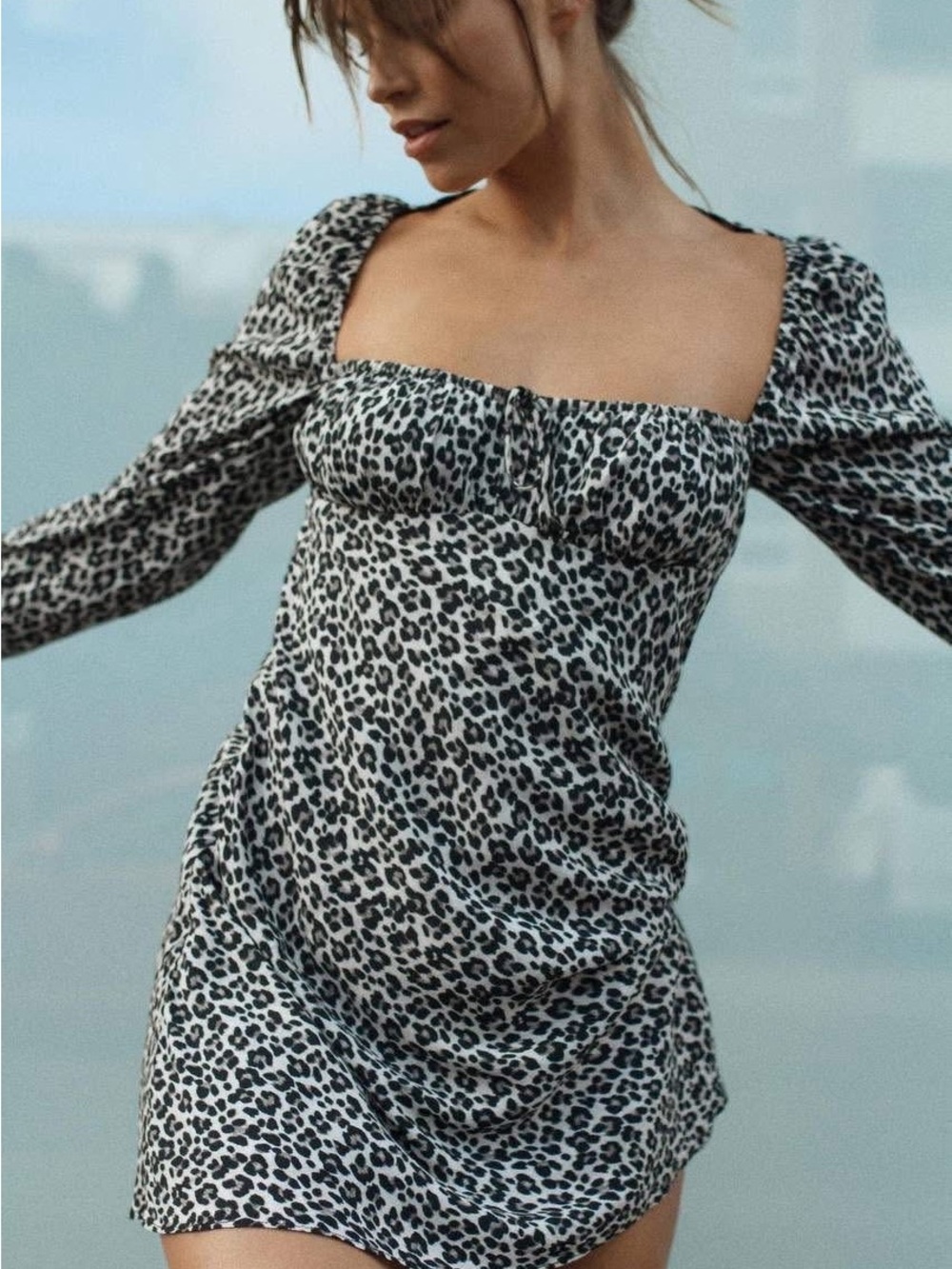 Zara Black and White Leopard-Print Long Sleeve Mini Dress - Picture 7 of 8